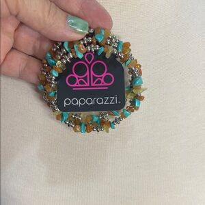 Paparazzi Turquoise and Orange Beaded Coil Bracelet
